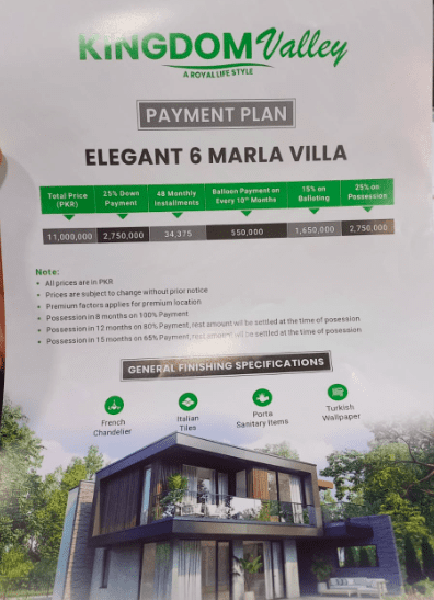 Kingdom Valley Villas In Islamabad - Payment Plan